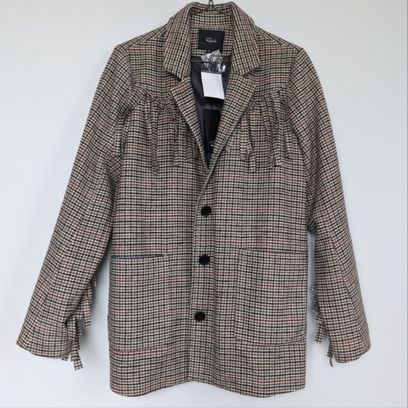 Rails Jagger Houndstooth Plaid Button Front Blazer, Pockets, Fringe Detail sz M - Picture 2 of 15